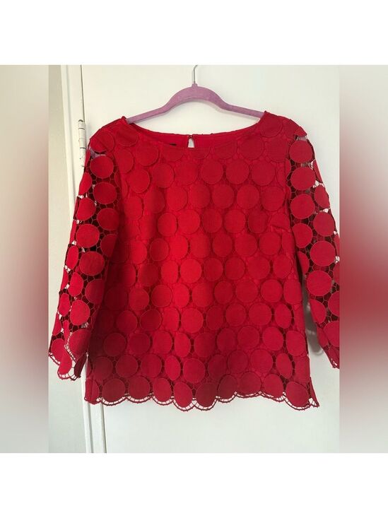 Talbots Tops - Talbots Medallion Scalloped 3/4 Bell Sleeve Top Opulent Dot Red Sz Small $59